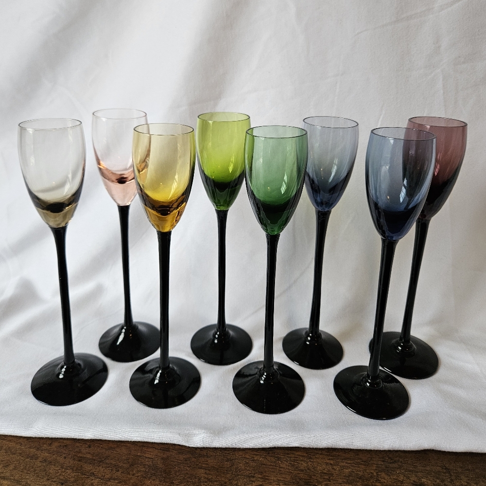 MCM Set Of 8 Colorful Cordial Shot Port Glasses Barware Drinkware
